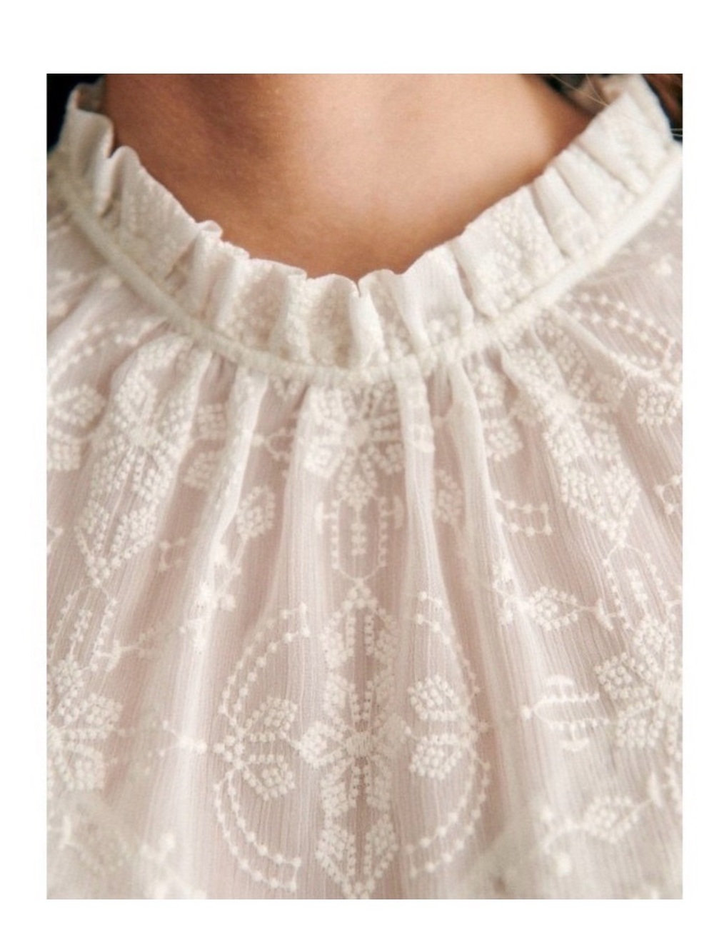 Sezane Valentine White Embroidered Long-Sleeve Blouse - Picture 4 of 7